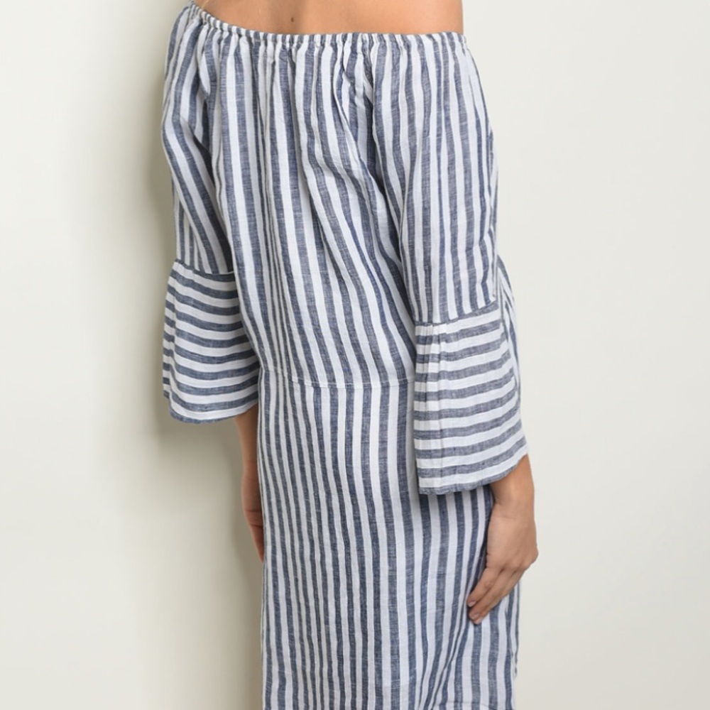 CLEARANCE ‼️NAVY WHITE STRIPE OFF SHOULDER- DRESS - Picture 3 of 3